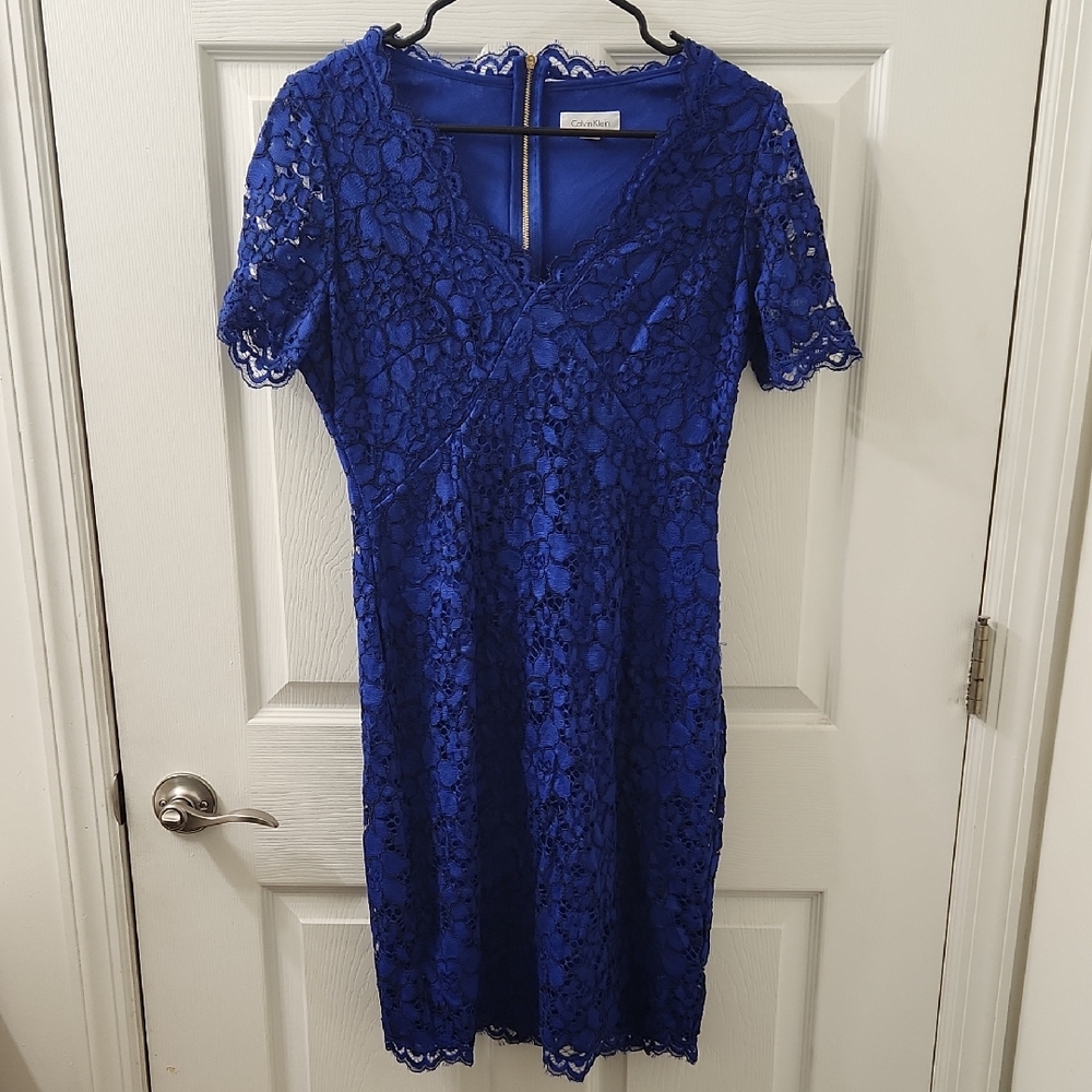 Calvin Klein Cobalt Blue Lace Midi Dress